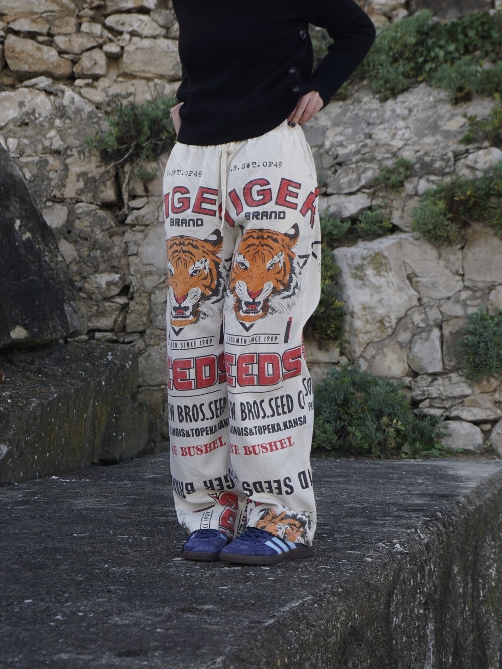 Vintage Inspired Feed Sack Tiger Cotton Drawstring Pants- UNISEX NWOT